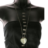 Heart Adjustable Length Pendant-Necklace With Stone Accents Silver-Tone & White Colored #2608