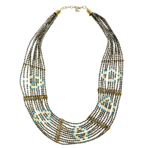 Adjustable Length Statement-Necklace With Bead Accents Colorful & Gold-Tone Colored #2617