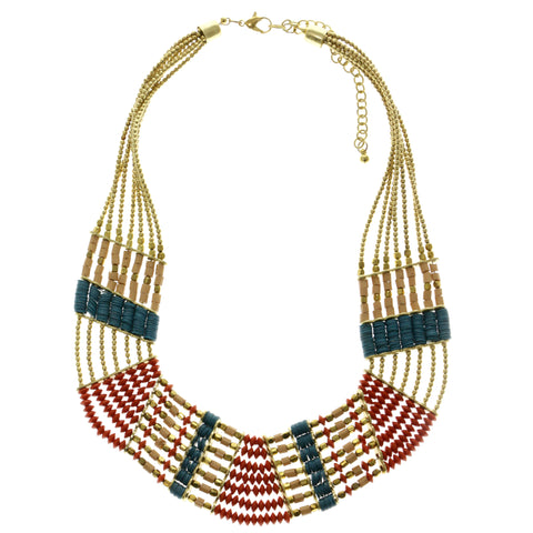Adjustable Length Statement-Necklace With Bead Accents Colorful & Gold-Tone Colored #2660