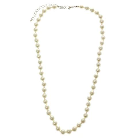 Adjustable Length Beaded-Necklace White & Silver-Tone Colored #2667