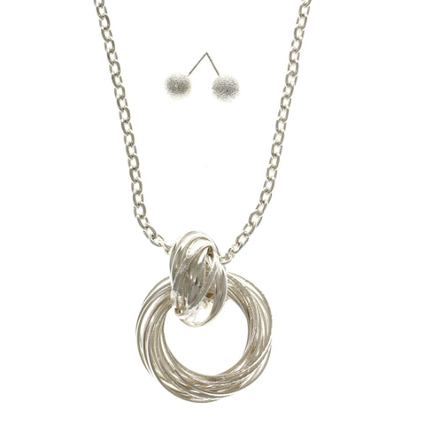 Silver-Tone Metal Pendant-Necklace Jewelry Set #2670