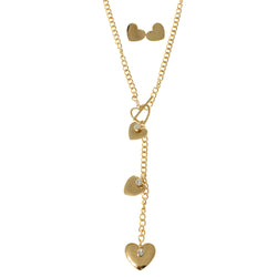Heart Matching Earrings Y-Necklace Jewelry Set  With Crystal Accents Gold-Tone Color #2674