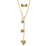 Heart Matching Earrings Y-Necklace Jewelry Set  With Crystal Accents Gold-Tone Color #2674