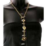 Heart Matching Earrings Y-Necklace Jewelry Set  With Crystal Accents Gold-Tone Color #2674