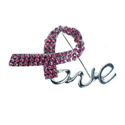 Love Pink ribbon Brooch-Pin With Crystal Accents Silver-Tone & Pink Colored #2321 - Mi Amore