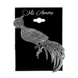 Bird Pheasant Brooch-Pin With Crystal Accents Silver-Tone & Clear Colored #2329 - Mi Amore