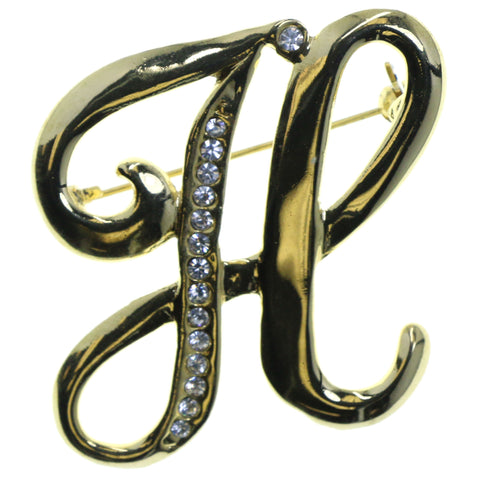 Initial H Brooch-Pin With Crystal Accents Gold-Tone & Clear Colored #2331