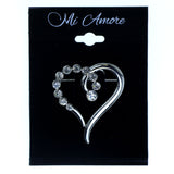Heart Brooch-Pin With Crystal Accents Silver-Tone & Clear Colored #2335