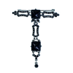 Gray & Black Colored Metal Brooch-Pin With Stone Accents #2336