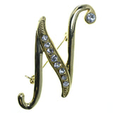 N Initial Brooch-Pin With Crystal Accents Gold-Tone & Clear Colored #2338