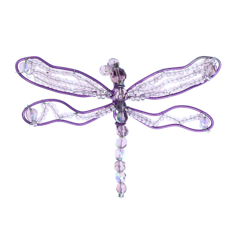 Dragonfly Brooch-Pin With Bead Accents Purple & Clear Colored #2342