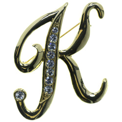 K Initial Brooch-Pin With Crystal Accents Gold-Tone & Clear Colored #2344 - Mi Amore