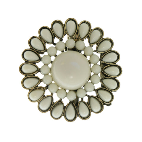 White & Gold-Tone Colored Metal Brooch-Pin With Stone Accents #2351