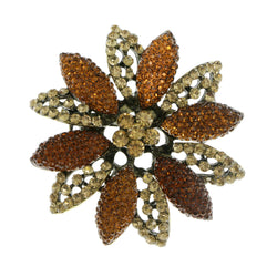 Flower Brooch-Pin With Crystal Accents Gold-Tone & Orange Colored #2352