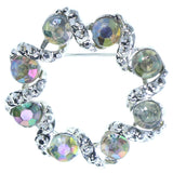 Silver-Tone & Clear Colored Metal Brooch-Pin With Crystal Accents #2354