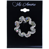 Silver-Tone & Clear Colored Metal Brooch-Pin With Crystal Accents #2354