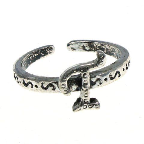Adjustable Initial T Toe-Ring Silver-Tone Color  #4443