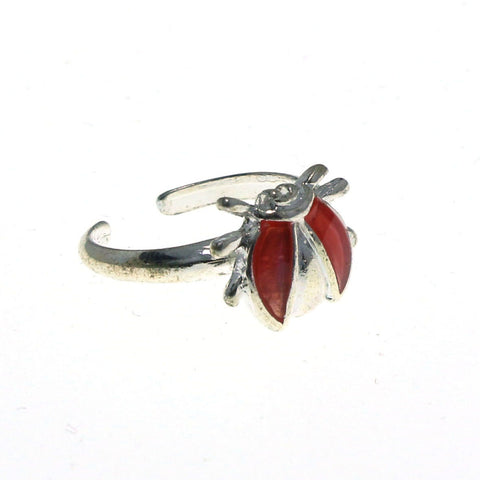Adjustable Bug Toe-Ring Silver-Tone & Pink Colored #4445