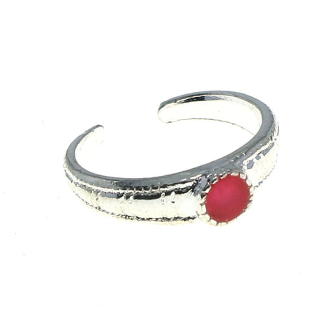 Adjustable Circle Toe-Ring Silver-Tone & Pink Colored #4445