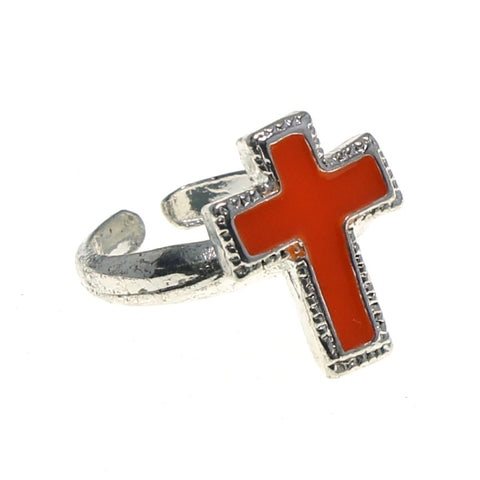Adjustable Cross Toe-Ring Silver-Tone & Orange Colored #4445