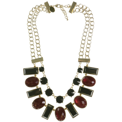 Adjustable Length Statement-Necklace With Faceted Accents Colorful & Gold-Tone Colored #3798