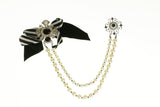 Bow Brooch-Necklace With Bead Accents Black & White Colored #3797