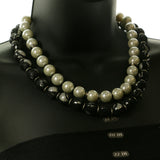 White & Silver-Tone Colored Acrylic Necklace With Bead Accents #3795