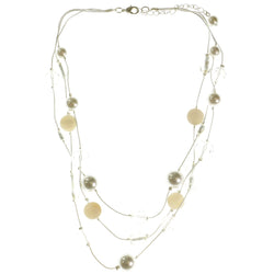 Adjustable Length Necklace With Bead Accents White & Silver-Tone Colored #3794