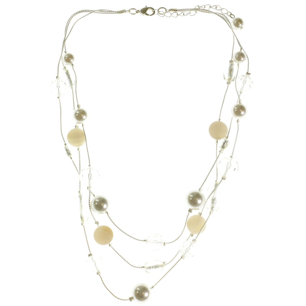 Adjustable Length Necklace With Bead Accents White & Silver-Tone Colored #3794