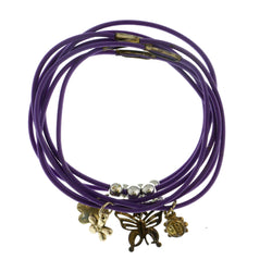 Mi Amore Flower Butterfly Ladybug Multiple-Bracelets Purple & Gold-Tone