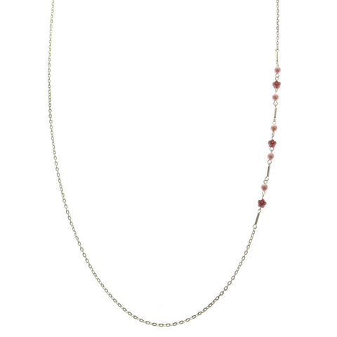 Mi Amore Flower Adjustable Dangle-Belly-Chain Silver-Tone & Pink