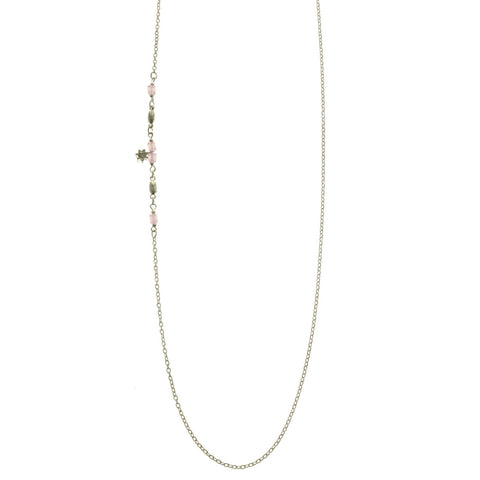Mi Amore Flower Adjustable Dangle-Belly-Chain Silver-Tone & Pink