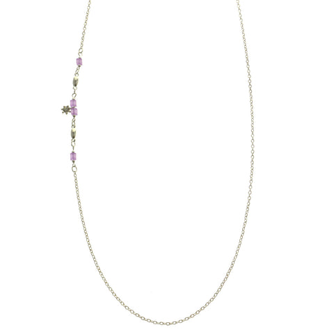 Mi Amore Flower Adjustable Dangle-Belly-Chain Silver-Tone & Purple