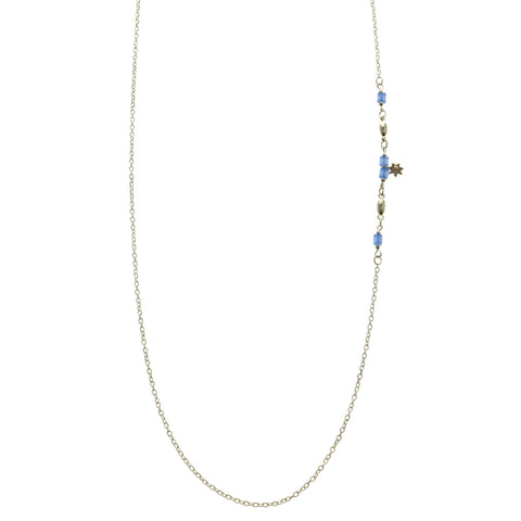 Mi Amore Flower Adjustable Dangle-Belly-Chain Silver-Tone & Blue