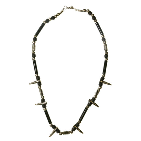 Mi Amore Gothic Bullet Charm Statement-Necklace Black & Silver-Tone