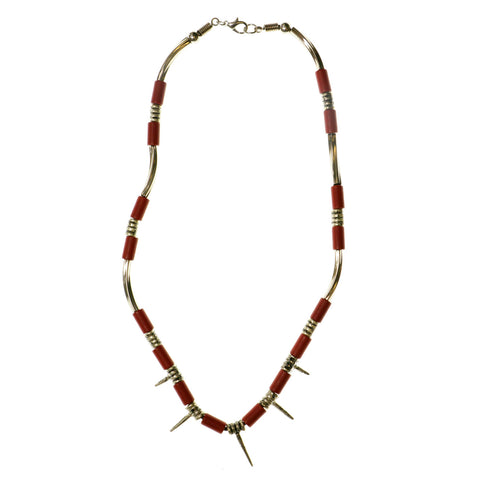 Mi Amore Spikes Statement-Necklace Red/Silver-Tone