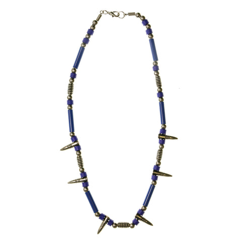 Mi Amore Gothic Bullet Charm Statement-Necklace Blue & Silver-Tone