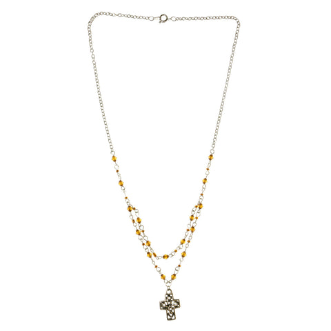 Mi Amore Cross Pendant-Necklace Silver-Tone/Brown