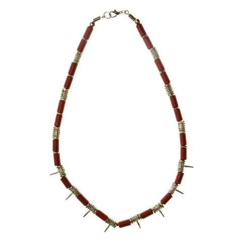 Mi Amore Spikes Statement-Necklace Red/Silver-Tone