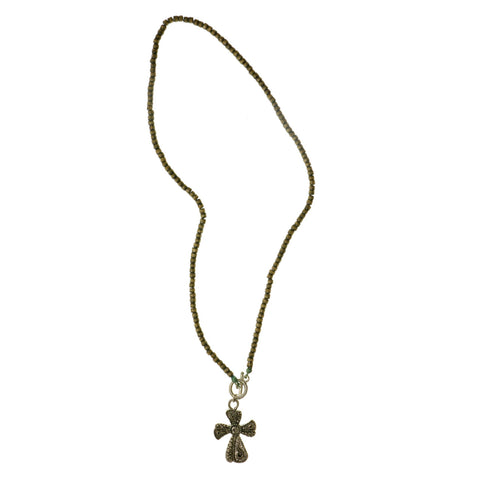 Mi Amore Cross Pendant-Necklace Silver-Tone/Brown