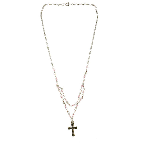 Mi Amore Cross Pendant-Necklace Silver-Tone/Purple