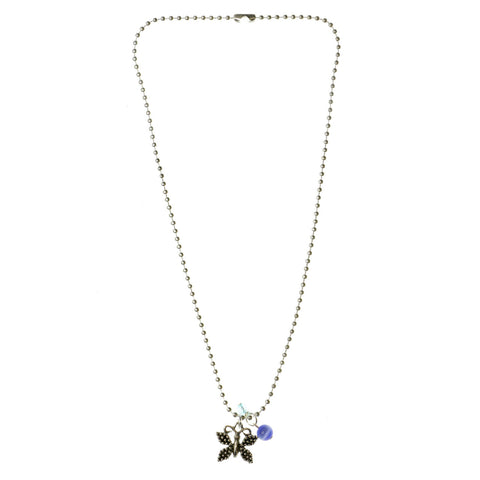 Mi Amore Butterfly Pendant-Necklace Silver-Tone/Blue