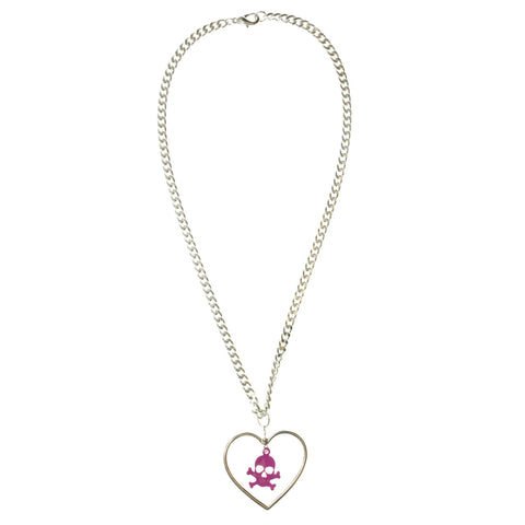 Mi Amore Skull Heart Pendant-Necklace Pink & Silver-Tone