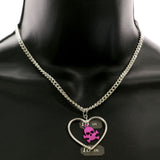 Mi Amore Skull Heart Pendant-Necklace Pink & Silver-Tone