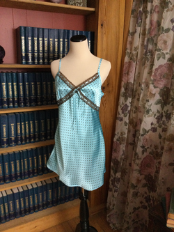 Silky Black and Blue Polka Dot Chemise