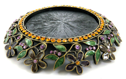 Multi Colored Candle-Holder With Crystal Accents Flower Design #CH2