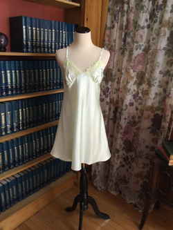 Pale Green Silky Chemise with Floral Accents