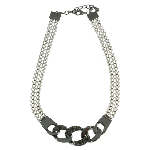 Mi Amore Adjustable Choker-Necklace Black/Silver-Tone