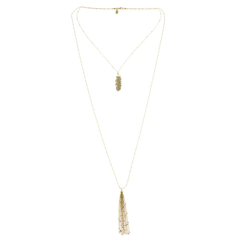 Mi Amore Feather Layered-Necklace Gold-Tone