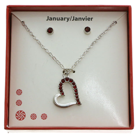 Mi Amore Birth stones Necklace-Earrings-Set Silver-Tone/Brown